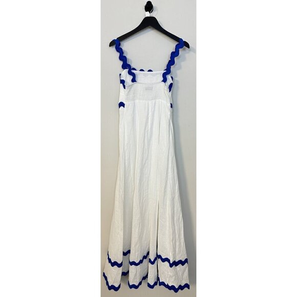 PETAL & PUP Nancy Rickrack Maxi Dress in White/Blue Size Medium - Picture 10 of 13